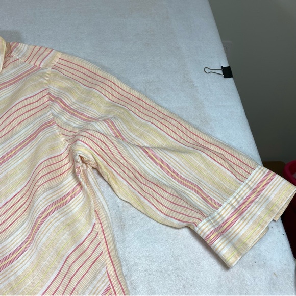 Chicos Linen Button Down Shirt Size 2.5 Striped Loose Tunic Sharkbite H… - Picture 2 of 10